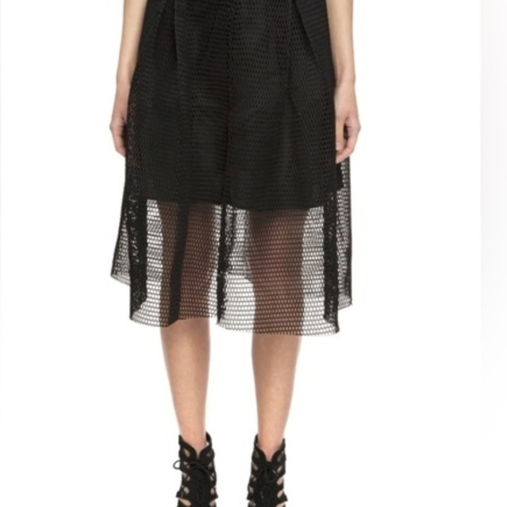 Black Mesh Overlay Midi Skirt